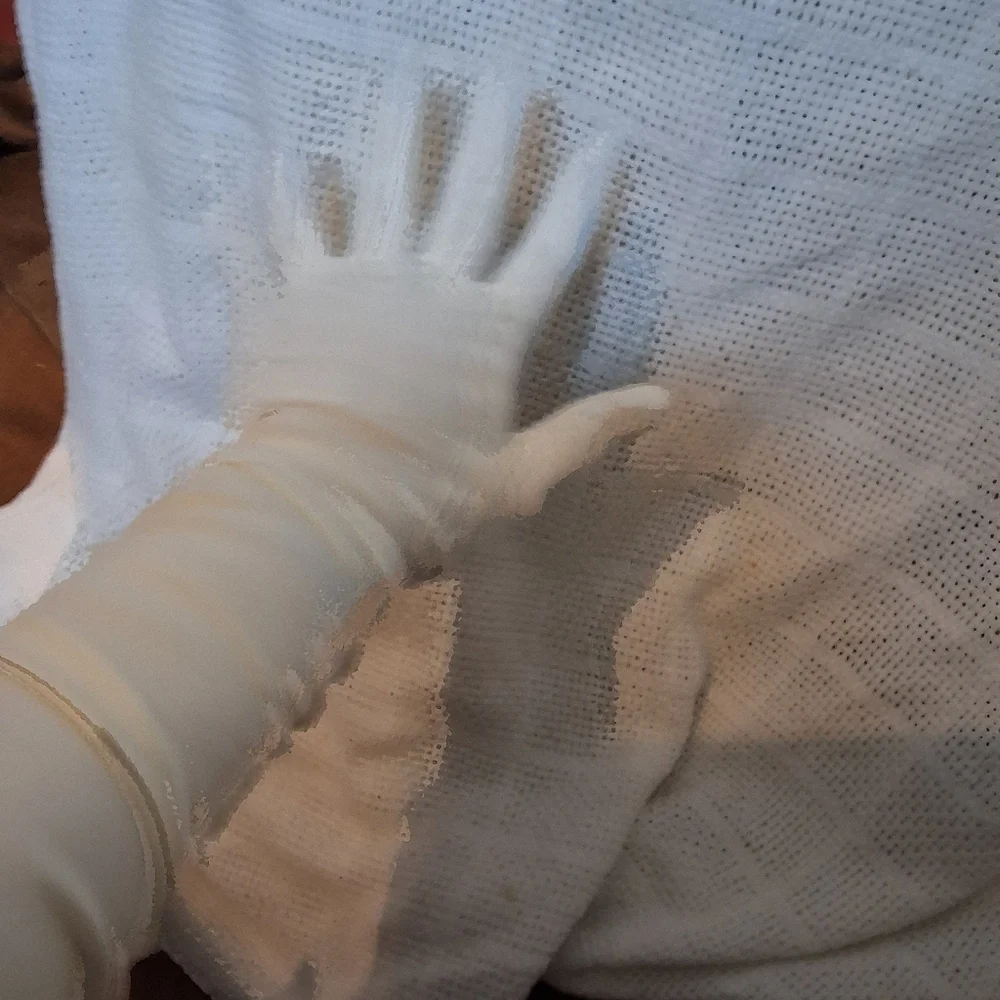 Vintage Aris White Satin Rhinestone closure elbow length gloves 7.5